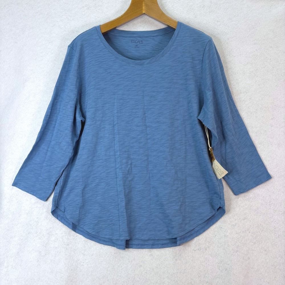 Escape by Habitat Slub Knit Crew Neck Top Blue Women XXL Coastal Minimalist